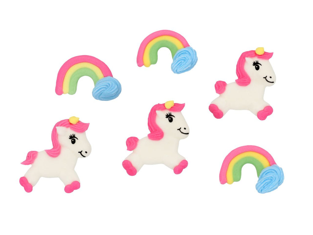 CM Einhorn Regenbogen flach Zucker-Set 6 Stück