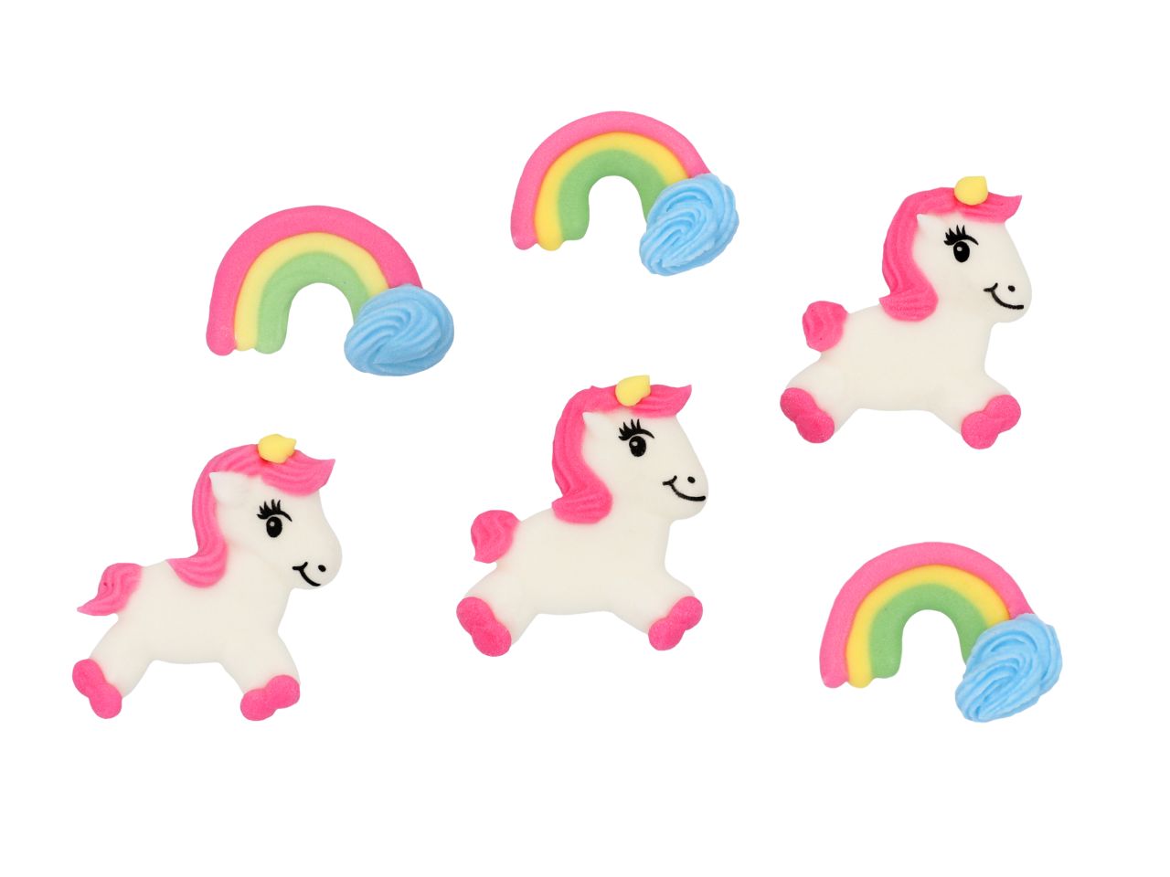 CM Einhorn Regenbogen flach Zucker-Set 6 Stück