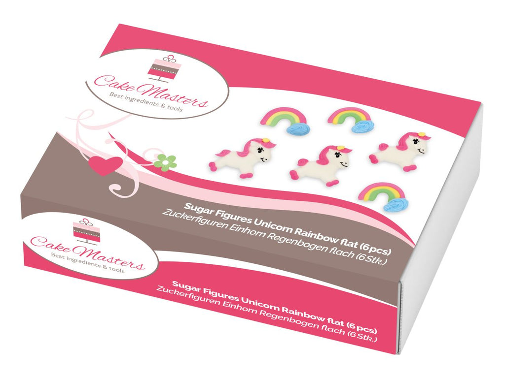 CM Einhorn Regenbogen flach Zucker-Set 6 Stück