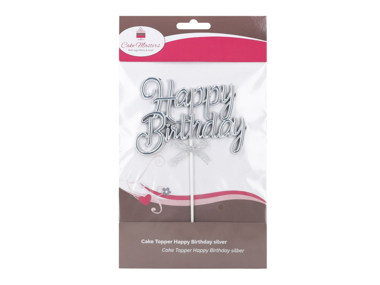 CM Cake Topper Happy Birthday Silber 3D