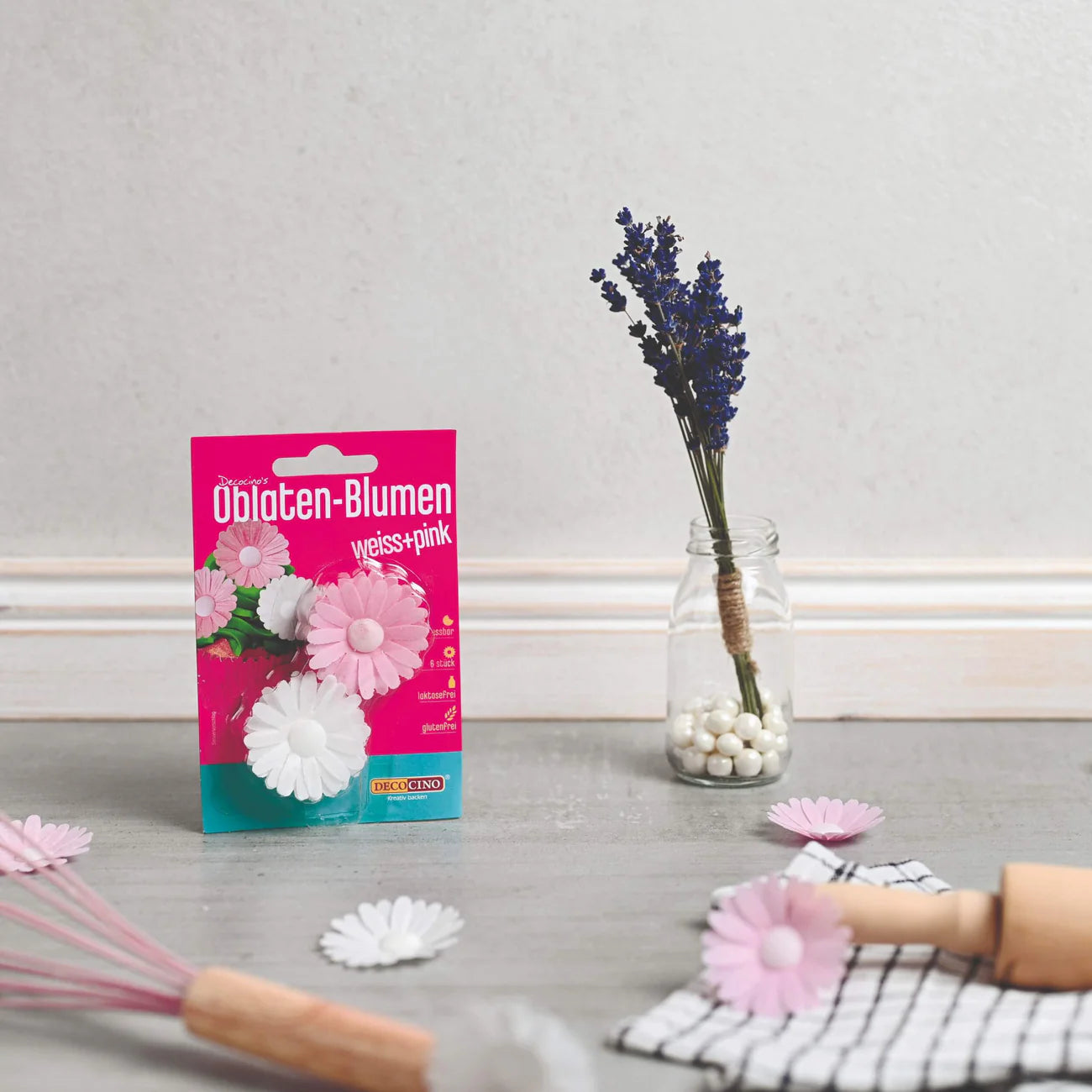 Oblaten-Blumen Pink/Weiß (6 Stück)