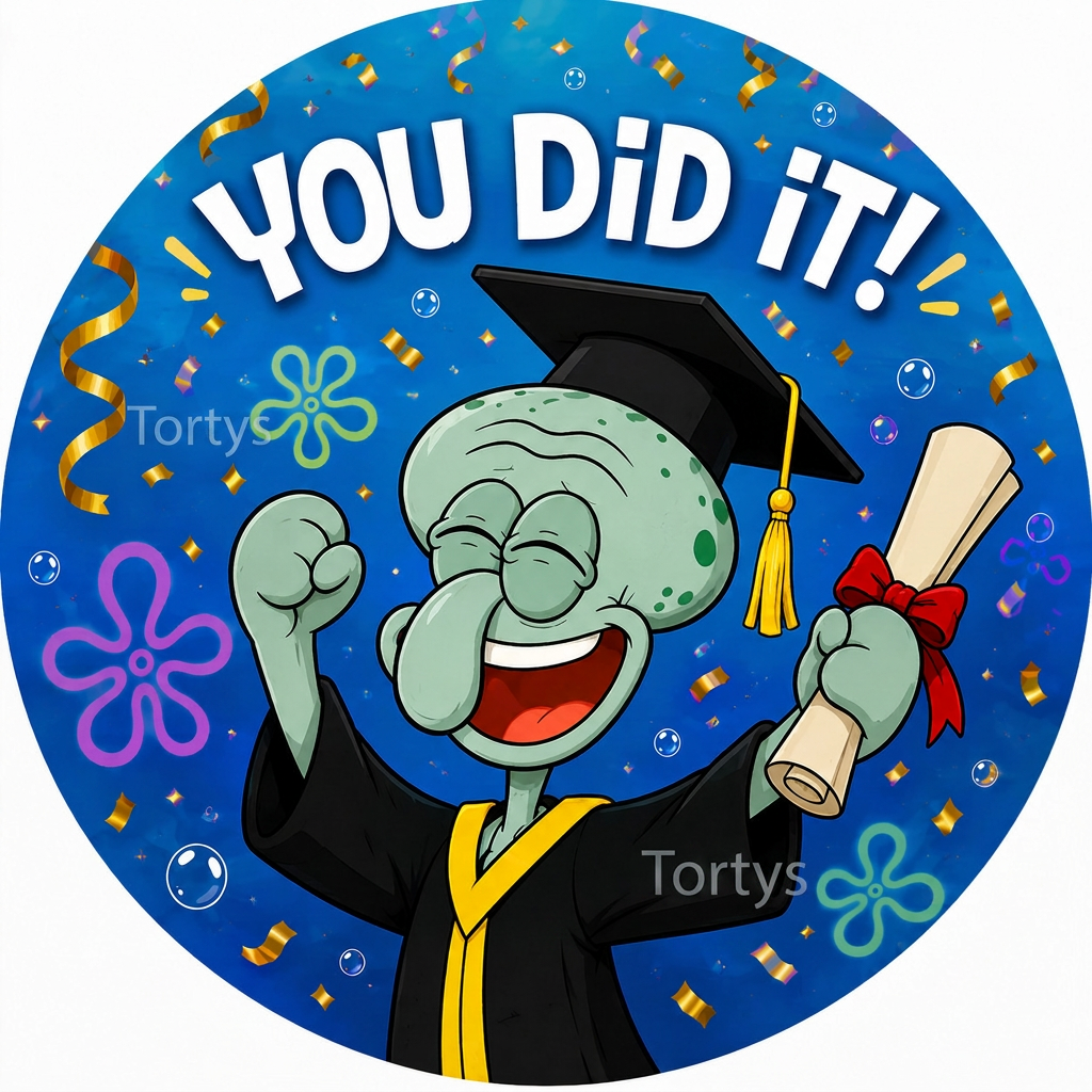 Essbares Tortenbild -  You did it - Abschluss Spongebob Thaddäus 4