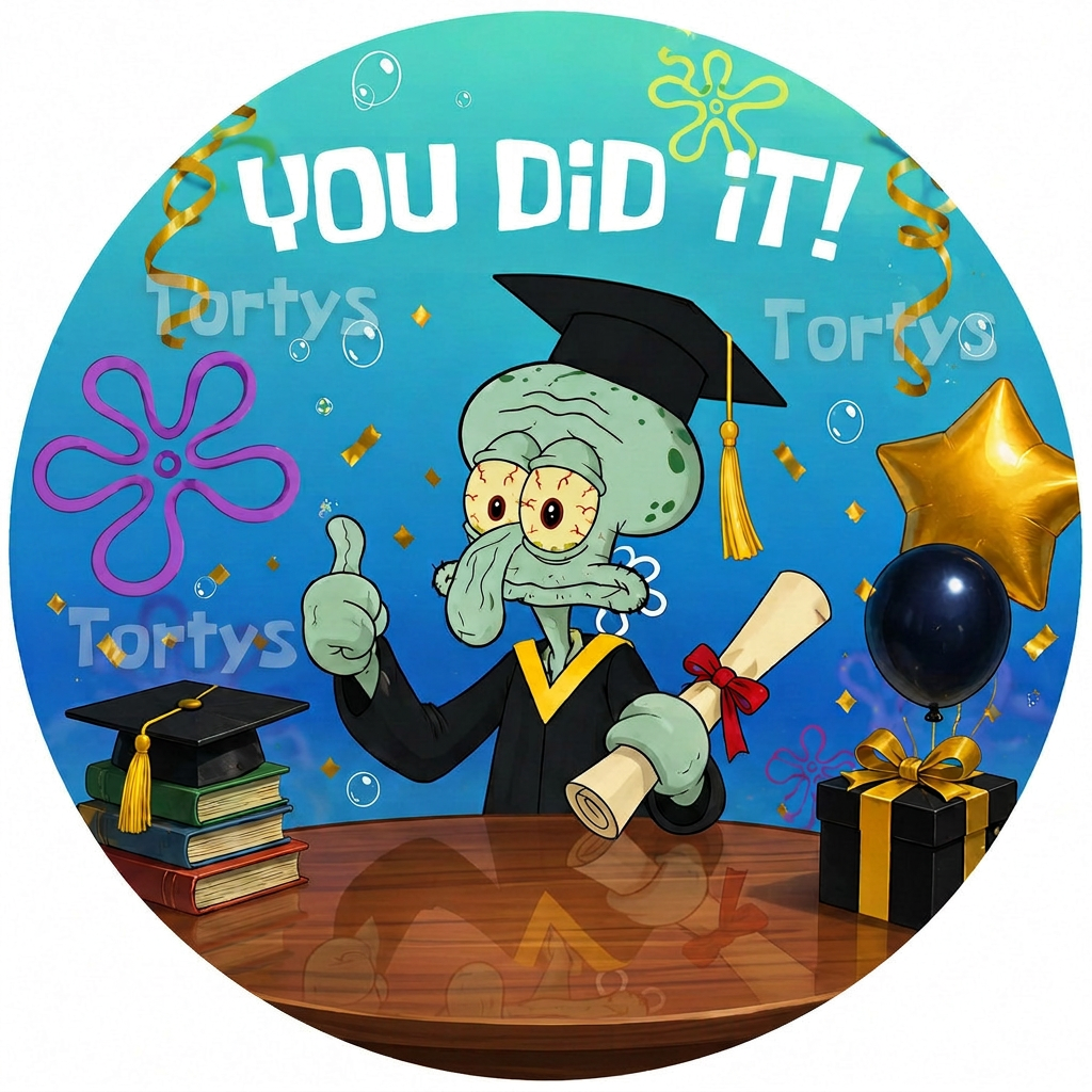 Essbares Tortenbild -  You did it - Abschluss Spongebob Thaddäus 6