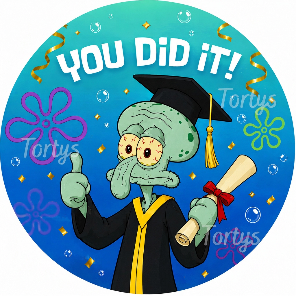 Essbares Tortenbild -  You did it - Abschluss Spongebob Thaddäus 7