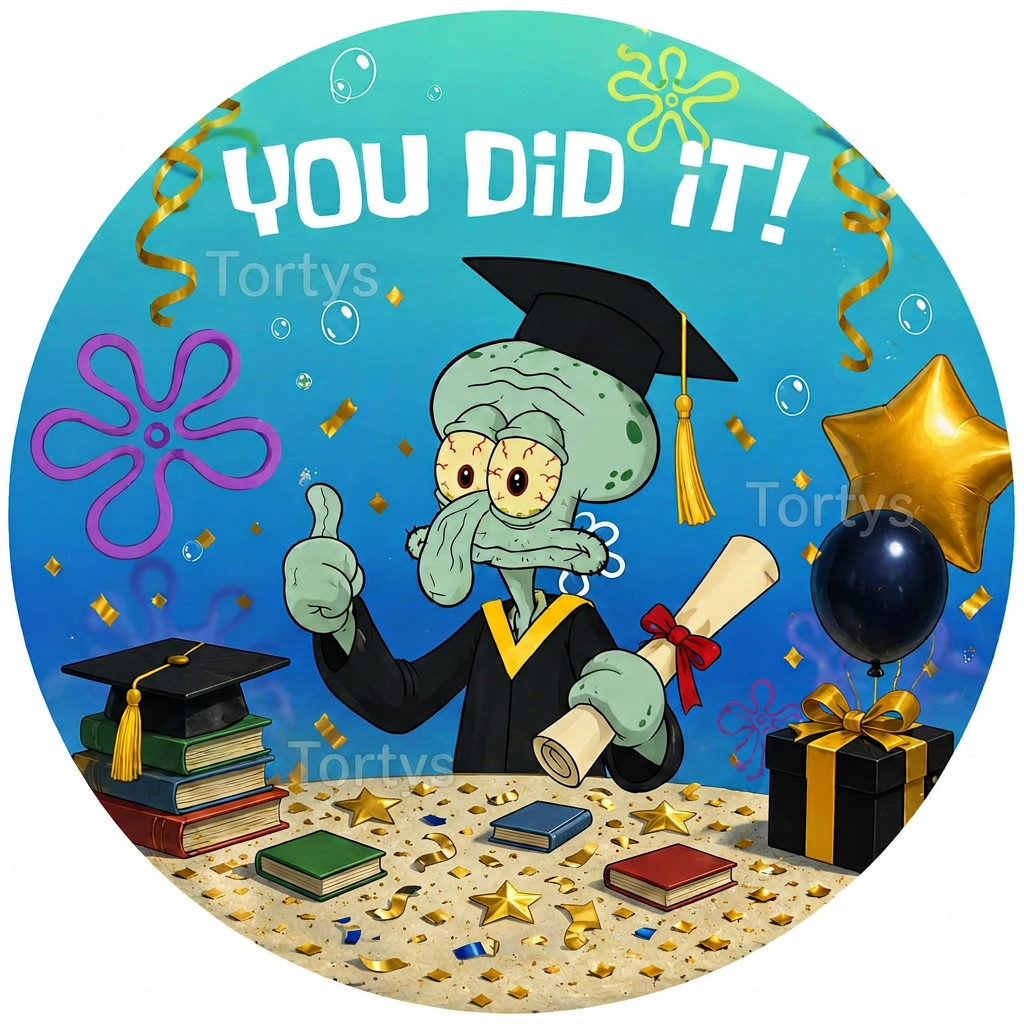 Essbares Tortenbild -  You did it - Abschluss Spongebob Thaddäus 8