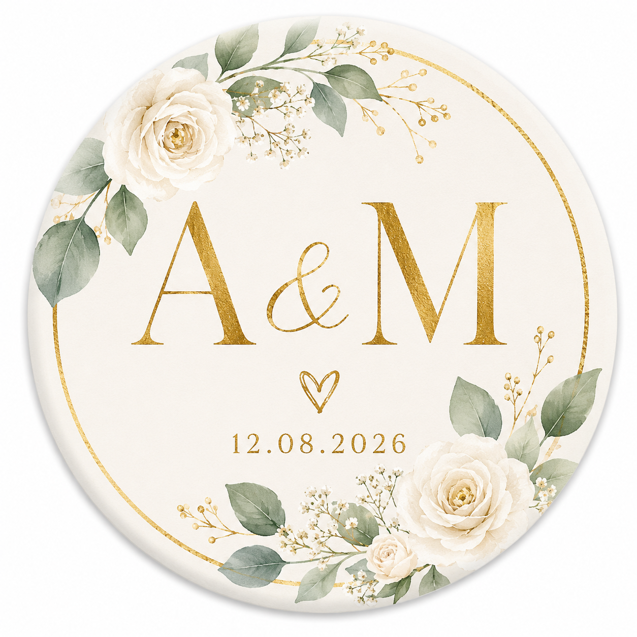 Personalisierter Hochzeits-Button mit Initialen & Datum – inkl. Vorschau vor dem Druck