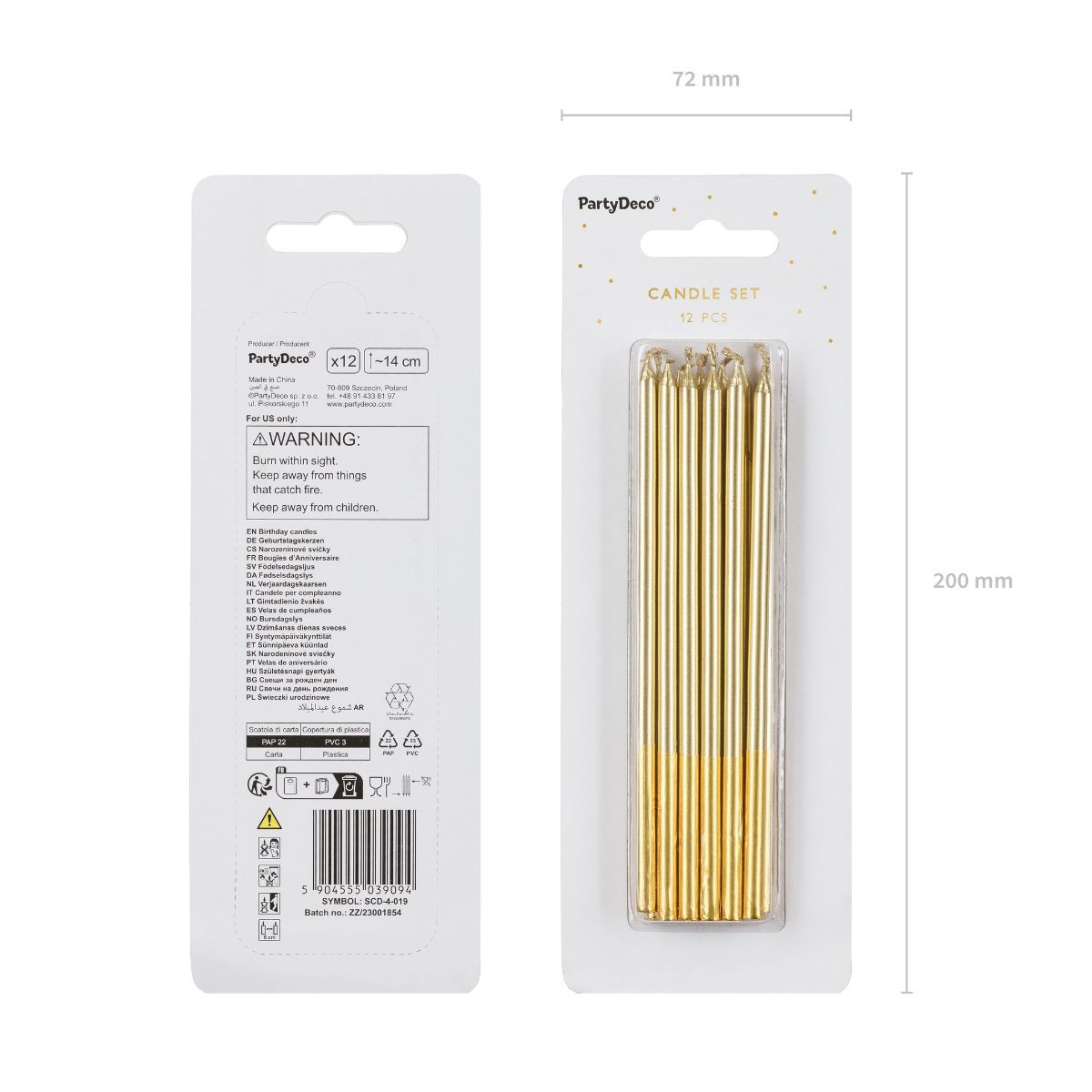 PartyDeco Kerzen Gold 12stk.