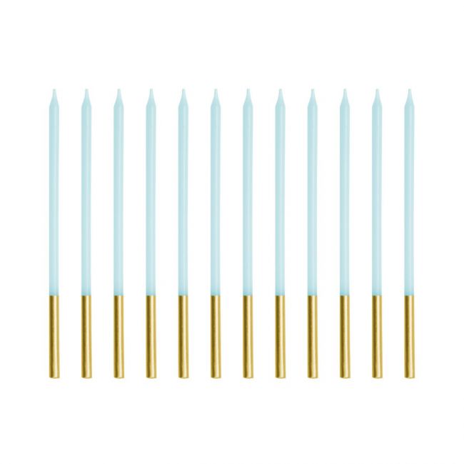 PartyDeco Kerzen Babyblau/Gold 12stk.