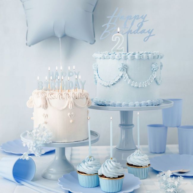 PartyDeco Kerzen Babyblau/Gold 12stk.
